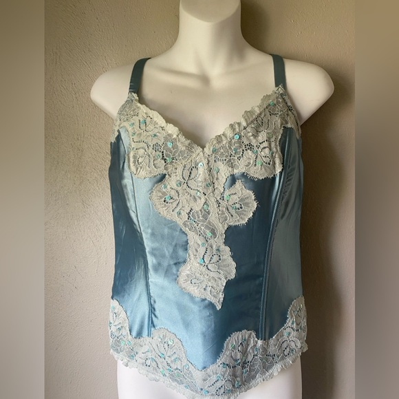 Cacique Blue Satin Camisole with Lace Accents - Picture 1 of 3